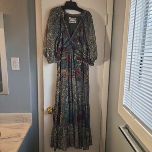Cupio Women's Puff Sleeve Tear With Side Slit Maxi Dress Size XL